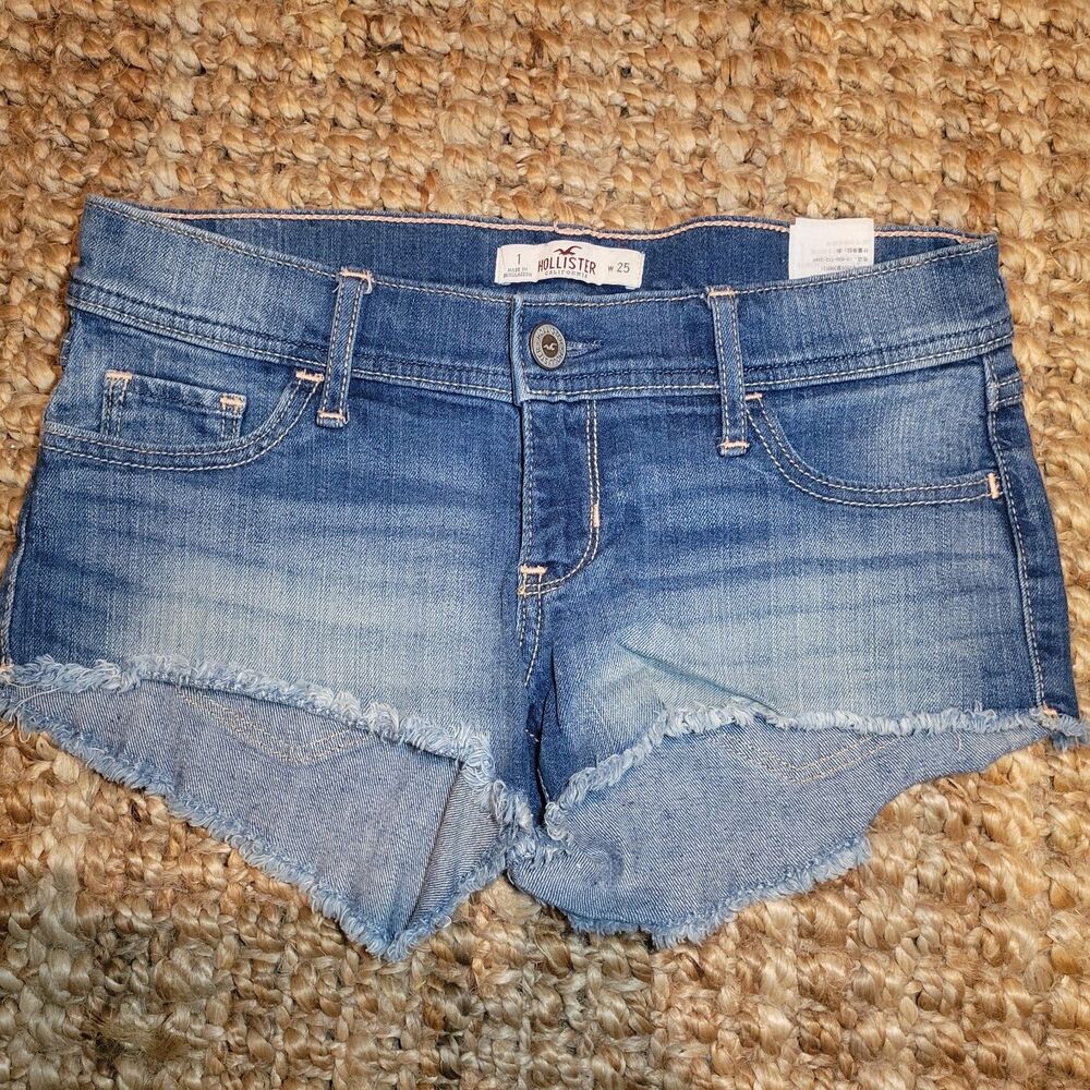 Hollister Low Rise Micro Mini Distressed Jean Denim Shorts Stretchy Y2K 2000s 25